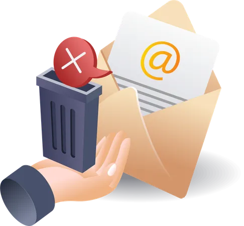 Email with trash in hand  Illustration
