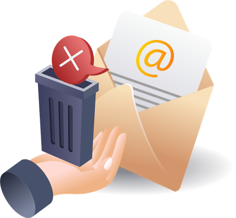 Email with trash in hand  Illustration