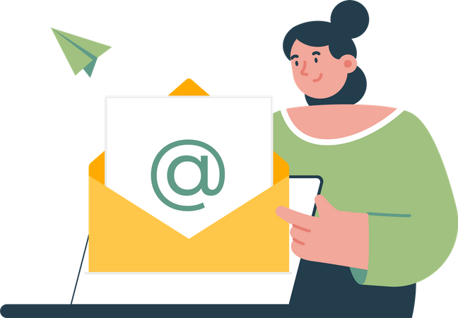 Emailing communication with young woman  Illustration