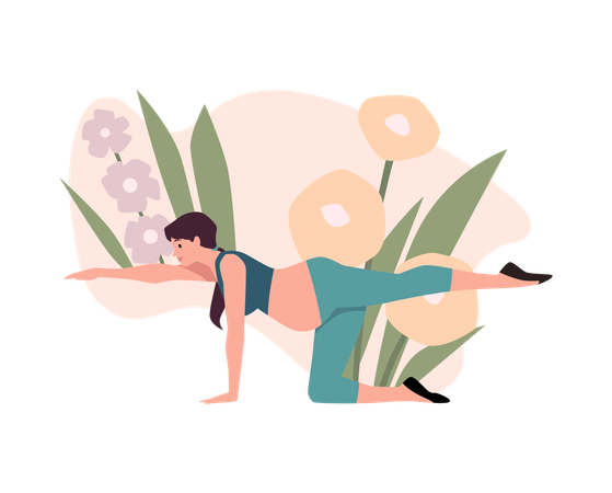 Mujer embarazada en postura de equilibrio de yoga  Ilustración