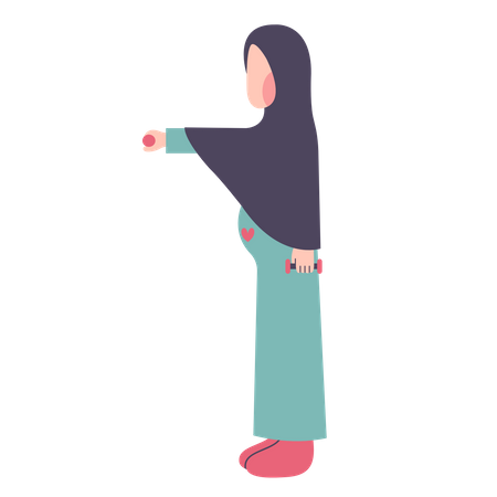 Embarazada hijab madre haciendo ejercicio  Ilustración