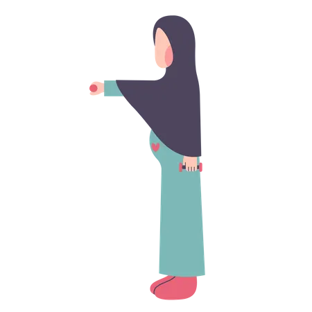 Embarazada hijab madre haciendo ejercicio  Ilustración