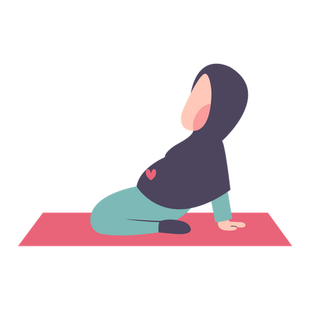 Madre Hijab Embarazada Haciendo Ejercicio En Fitness Matt  Ilustración