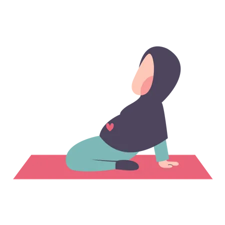 Madre Hijab Embarazada Haciendo Ejercicio En Fitness Matt  Ilustración