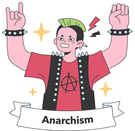 Emblematic anarchist figure raises fists high  일러스트레이션