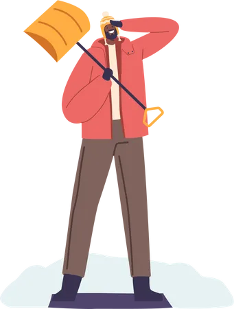Black Man Stands On A Snow Covered Street Shovel In Hand Ready To Tackle The Snowfall Embodying Strength And Determination In The Face Of Wintertime Challenge Cartoon People Vector Illustration Illustration