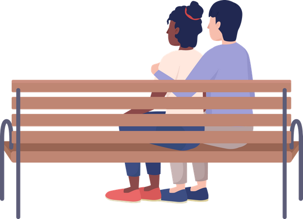 Embracing couple on bench Illustration