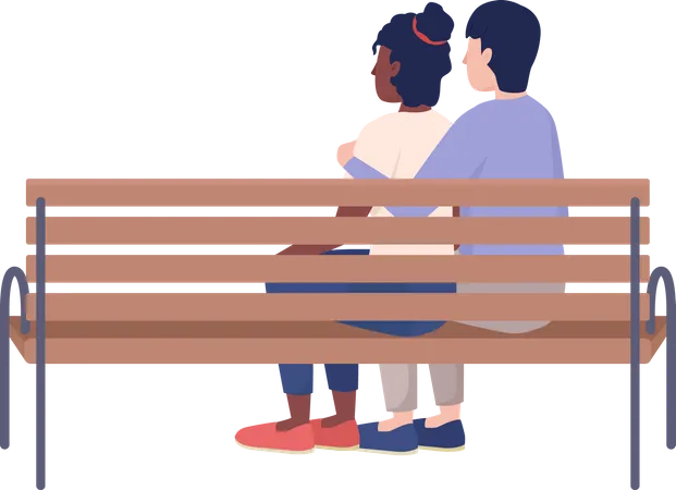 Embracing Couple On Bench Semi Flat Color Vector Characters Sitting Figures Full Body People On White Hugging With Beloved Simple Cartoon Style Illustration For Web Graphic Design And Animation Illustration