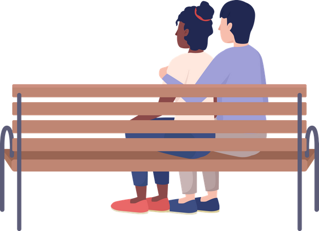 Embracing couple on bench  Illustration