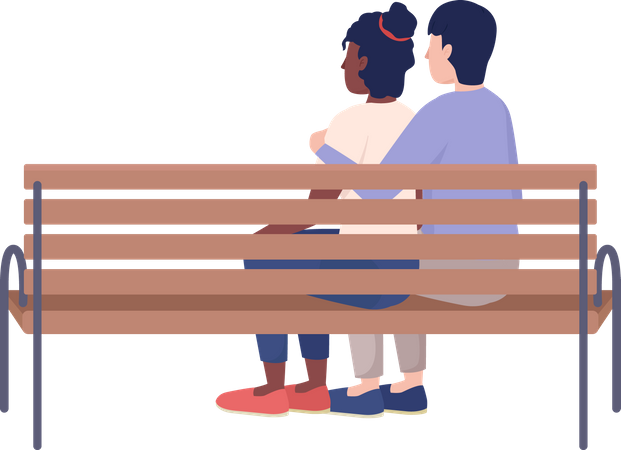 Couple embrassant sur un banc  Illustration