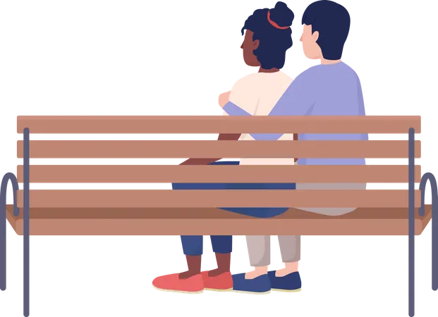 Couple embrassant sur un banc  Illustration