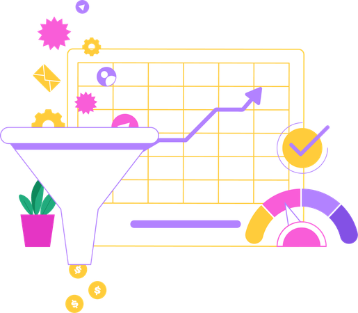 Embudo de ventas empresarial con datos de crecimiento  Ilustración