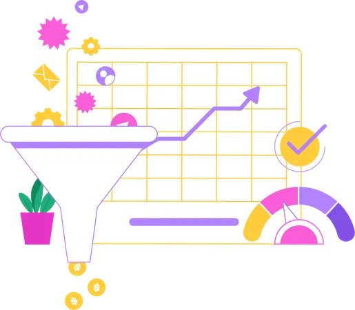 Embudo de ventas empresarial con datos de crecimiento  Ilustración