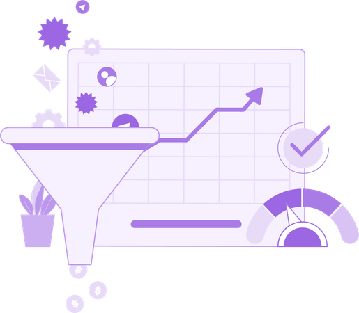 Embudo de ventas empresarial con datos de crecimiento  Ilustración