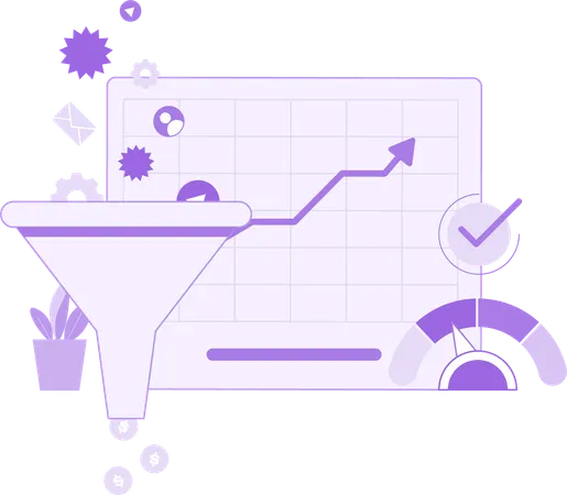 Embudo de ventas empresarial con datos de crecimiento  Ilustración