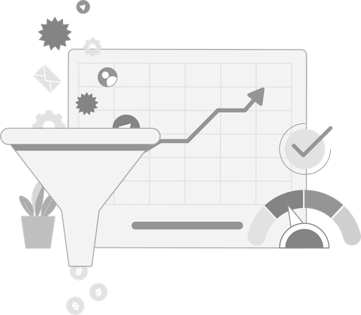 Embudo de ventas empresarial con datos de crecimiento  Ilustración