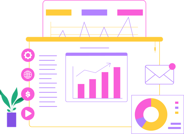 Embudo de ventas empresarial con datos de crecimiento  Ilustración