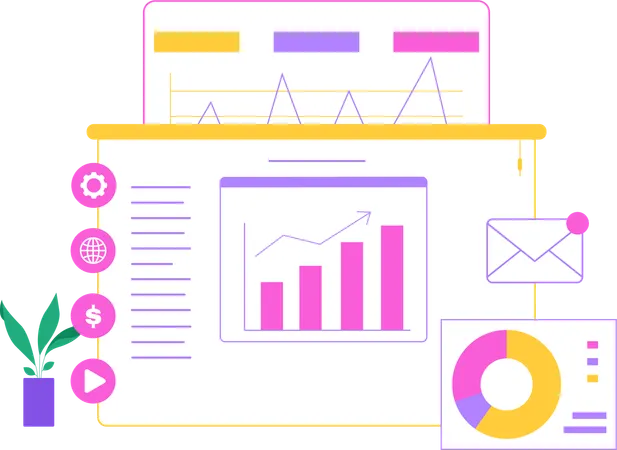 Embudo de ventas empresarial con datos de crecimiento  Ilustración