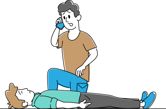Emergency Call to Ambulance and First Aid Help Illustration