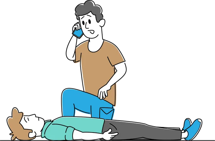 Emergency Call to Ambulance and First Aid Help  Illustration