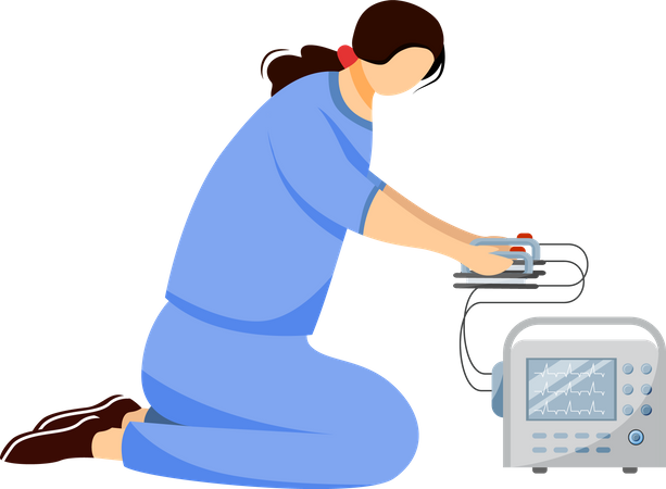 Emergency doctor with defibrillator Illustration