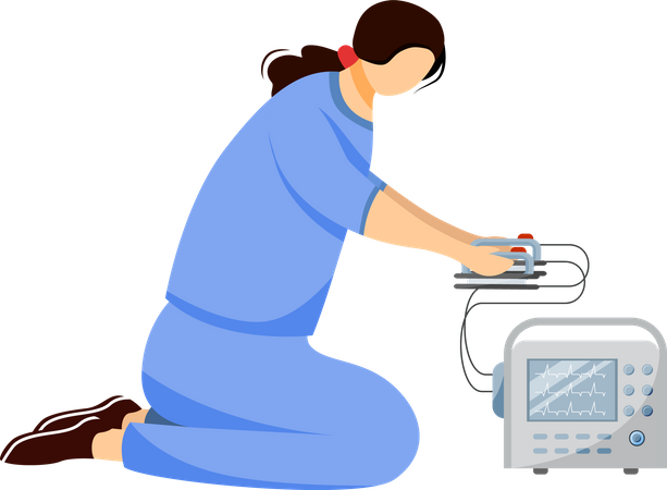 Emergency doctor with defibrillator  Illustration