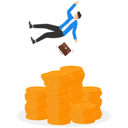 Insurance Reserve Money Or Emergency Fund On Business Failure Mistake Or Accident Compensation Or Money Support And Cushion Concept Fail Businessman Falling On Huge Money Dollars Safety Cushion Illustration