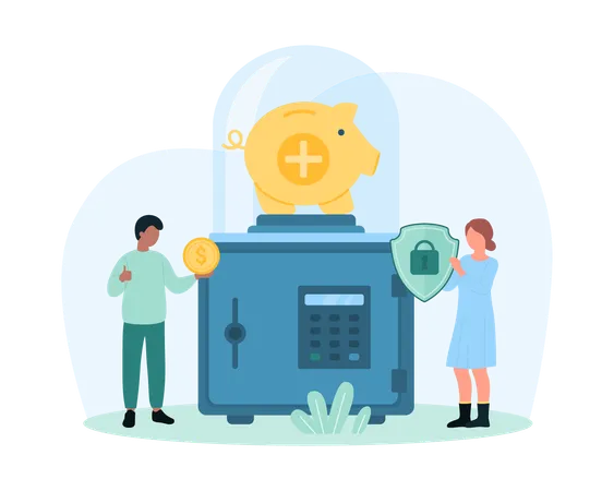 Emergency Fund Finance Savings To Cover Expenses For SOS Cases Retirement Vector Illustration Cartoon Tiny People Holding Shield With Lock And Money To Protect Piggy Bank With Cash In Safe Illustration