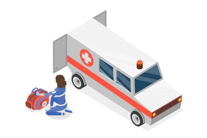 3 D Isometric Flat Vector Conceptual Illustration Of EMT Emergency Medical Technician Paramedic Illustration