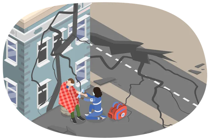 3 D Isometric Flat Vector Conceptual Illustration Of Earthquake Emergency Rescue People From Natural Cataclysm Illustration
