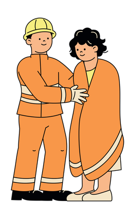Emergency Rescuer Assisting Individual with Blanket  Illustration
