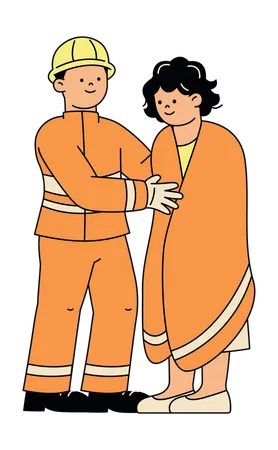Emergency Rescuer Assisting Individual with Blanket  Illustration