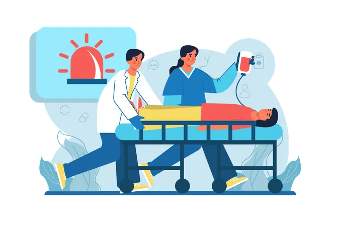 Emergency Situation Medicine Blue Concept With People Scene In The Flat Cartoon Style Doctors Quickly Try To Save The Patients Life Vector Illustration Illustration