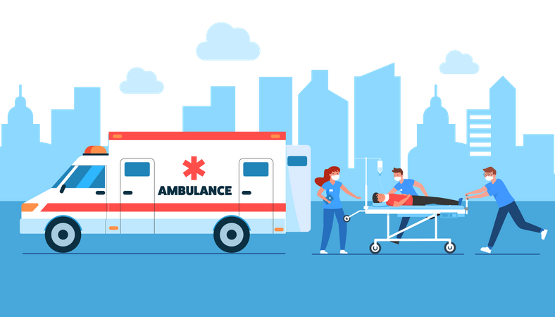 Emergency vehicle to pick up the injured person car accident Illustration