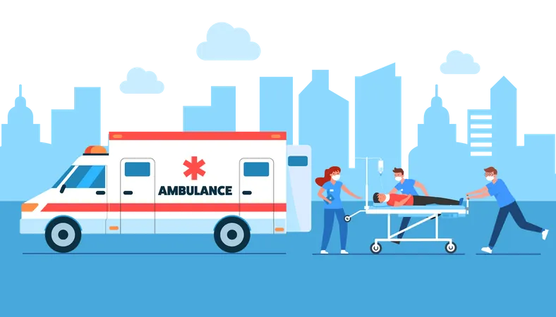 Emergency vehicle to pick up the injured person car accident Illustration
