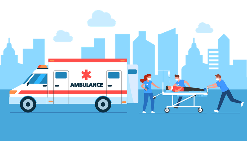 Emergency vehicle to pick up the injured person car accident  Illustration