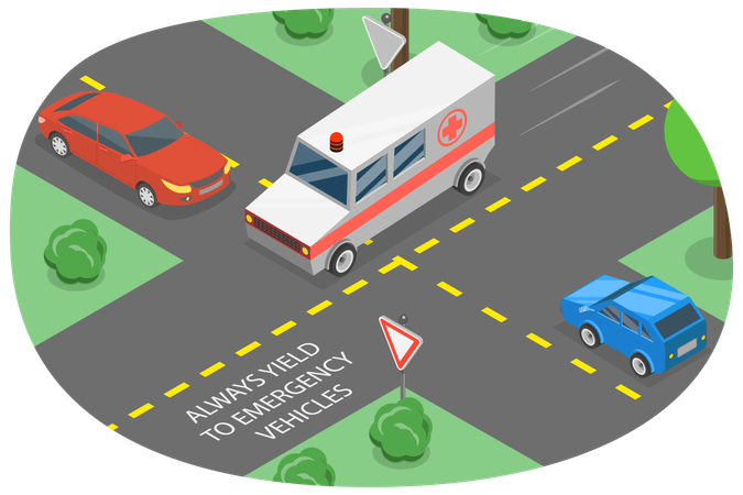 Emergency Vehicles at Crossroad  Illustration