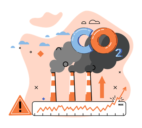 Emisiones industriales de dióxido de carbono.  Ilustración