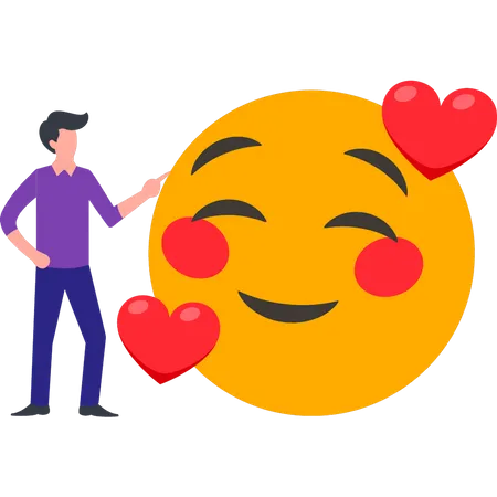 Garoto olhando para emoji de amor  Ilustração