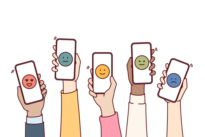 Emoticons In Phones Are Metaphor For User Feedback And Assessment Quality Of Services Provided Using Application Implementation Internet Technologies From Collecting Feedback From Company Customers Illustration