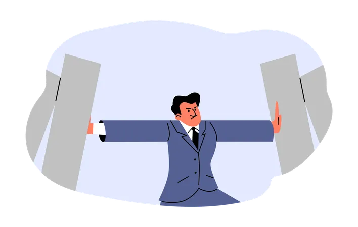 Emotional businessman holding falling sticks  Illustration