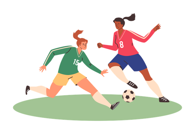 Emotional girls playing football  Illustration