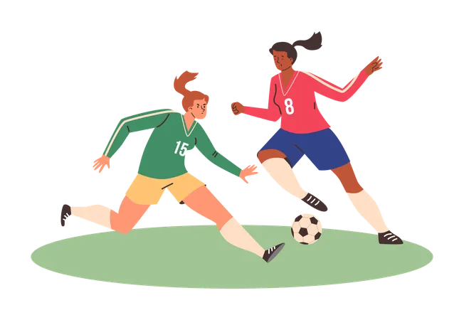 Emotional girls playing football  Illustration