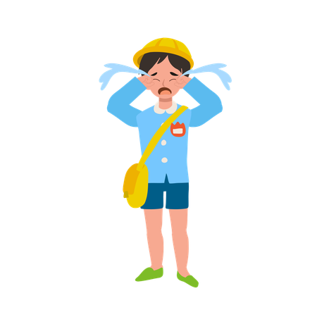 Emotional Kindergarten Student in Uniform Experiencing School Stress and Tearful Moment  Illustration