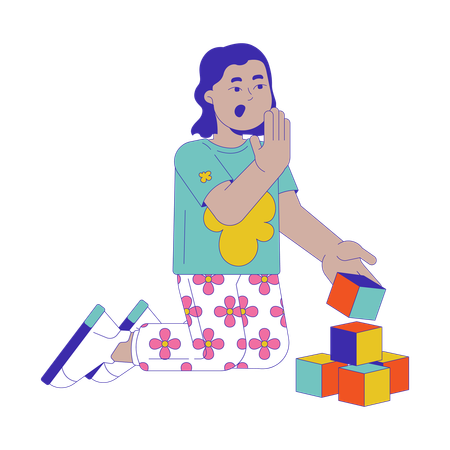 Emotional little boy playing with blocks  Illustration