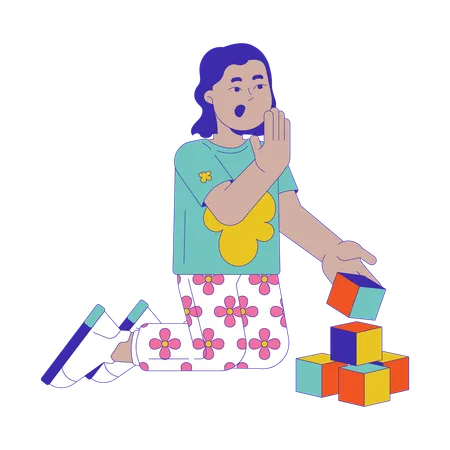 Emotional little boy playing with blocks  Illustration