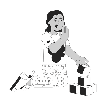 Emotional little boy playing with blocks  Illustration