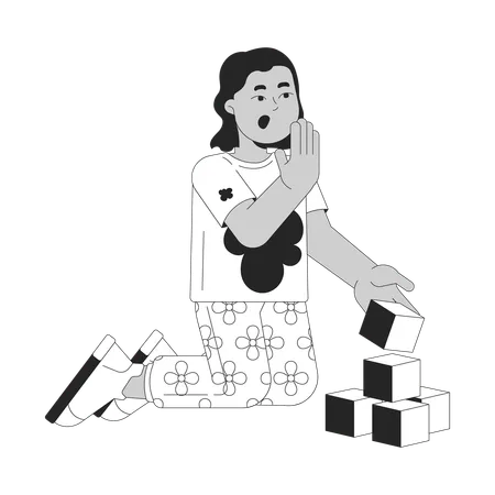 Emotional little boy playing with blocks  Illustration