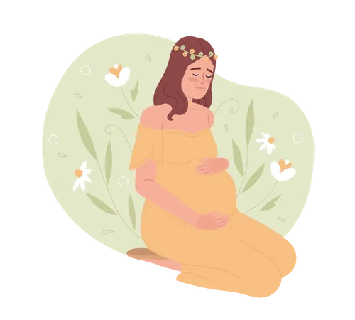 Emotional Support During Pregnancy 2 D Vector Isolated Spot Illustration Pregnant Lady With Flower Crown Flat Character On Cartoon Background Colorful Editable Scene For Mobile Website Magazine Illustration