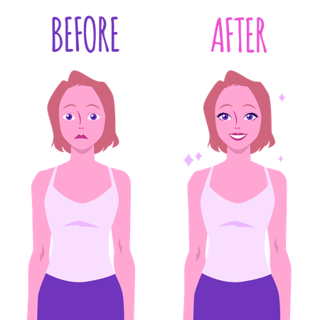 Emotional woman before and after eyelash extension  Illustration